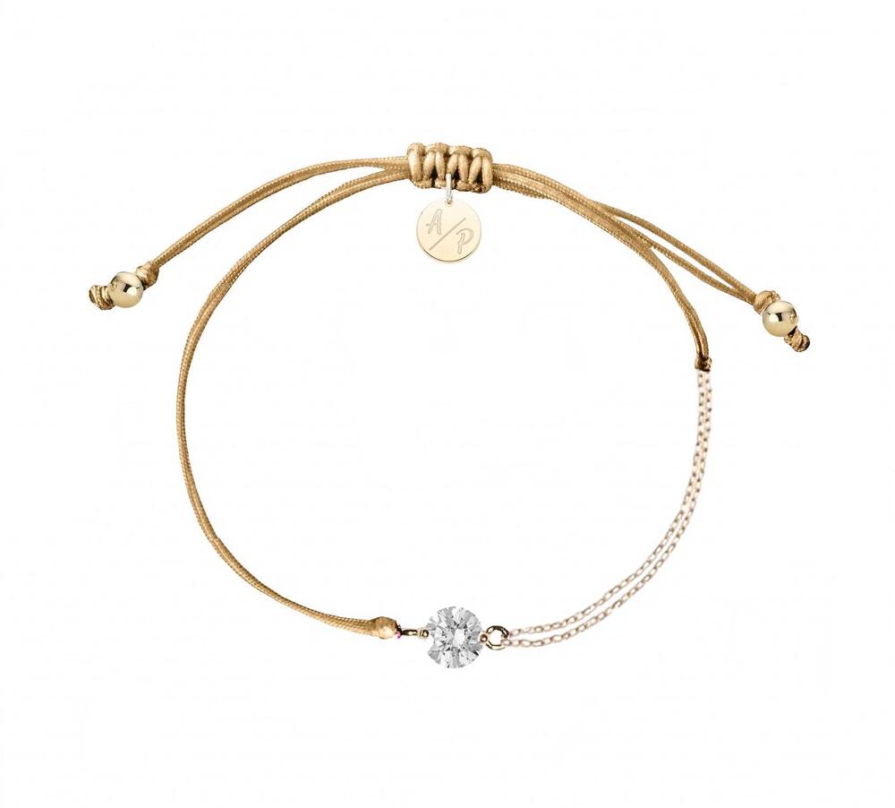 NEW ADRIANA PAPPAS women's cz solitaire bracelet on colored cord in caramel